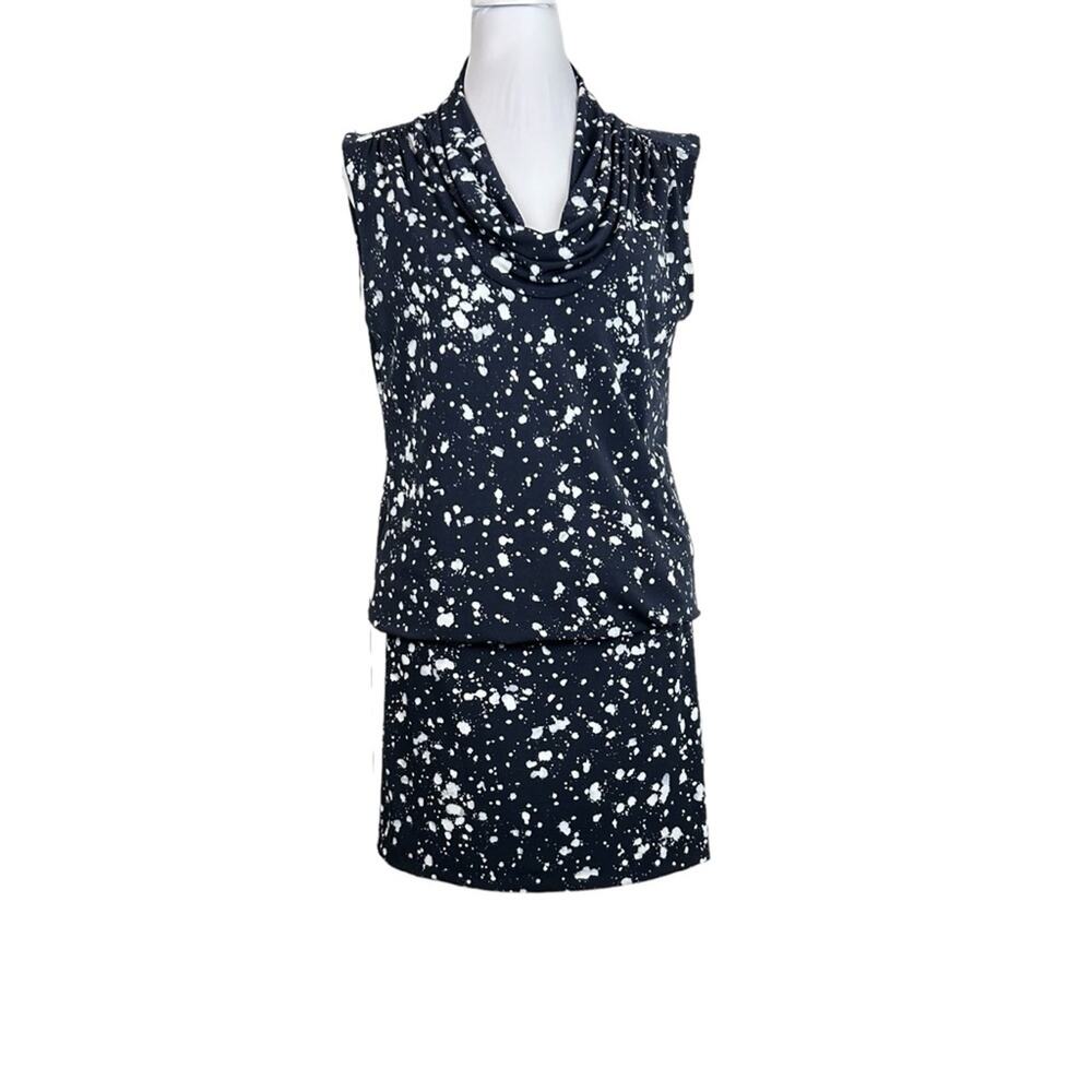 Michael Kors Dress Womens Size S Cowl Neck Sleeveless Tiered Stretchy Navy Art